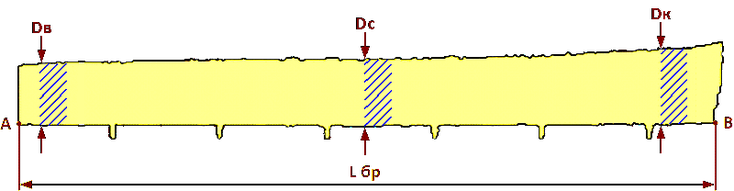 Измерение бревен на линии сортировки пиловочника